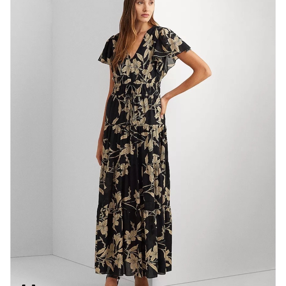 Lauren Ralph Lauren Floral Cotton Voile Tiered Maxidress 10 NWT